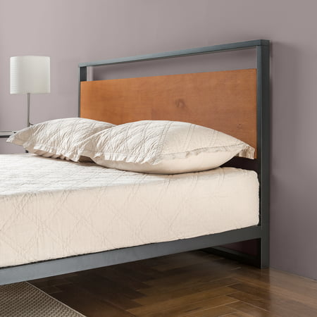 Zinus Suzanne 37" Metal and Wood Platform Bed with Headboard, Queen
