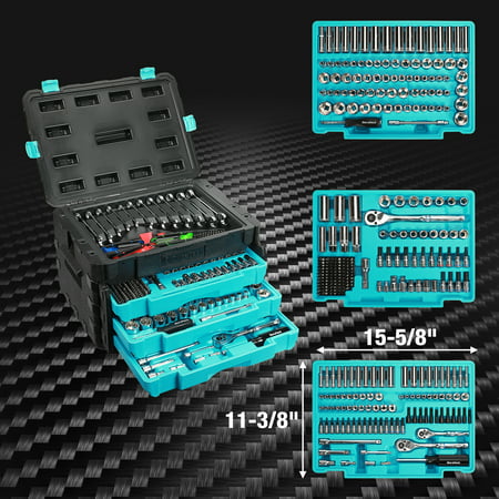 DURATECH 497-Piece Mechanics Tool Set, Include SAE/Metric Sockets, 90-Tooth Ratchet and Wrench Set in 3 Drawer Tool Box