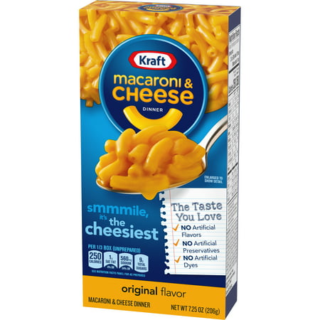 Kraft Original Mac N Cheese Macaroni and Cheese Dinner, 7.25 oz Box, NA, 2.5 oz