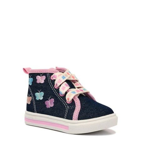 Wonder Nation Baby Girl Butterfly High Top Sneakers, Sizes 2-6Denim,