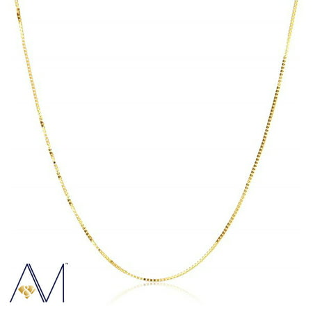 14k Yellow Gold 0.45mm Box Chain Necklace, 16? to 24?, with Spring Clasp, for Women, Girls, Unisex, (Giftbox Included)
