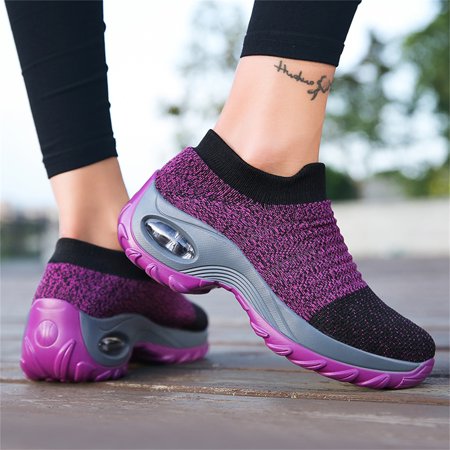 Tvtaop Womens Wedge Platform Shoes Comfortable Walking Shoes Breathable Knit Ladies Workout Sneakers Casual Sock Shoes, Purple, 10.5