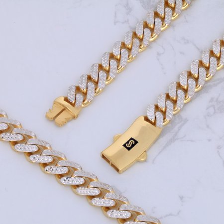 Nuragold 10k Yellow Gold 9mm Monaco Miami Cuban Diamond Cut Pave Link Chain Bracelet, Mens Jewelry with Fancy Box Clasp 7" 7.5" 8" 8.5" 9"