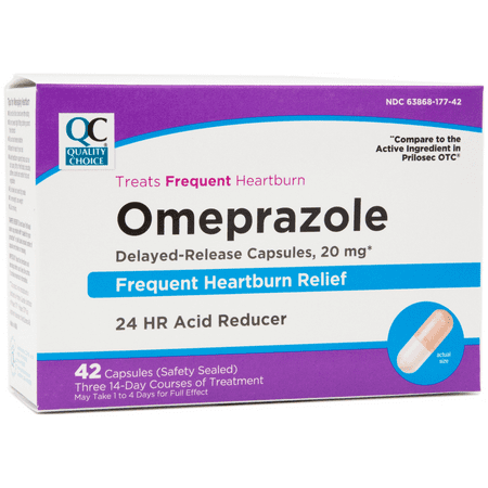 Quality Choice Omeprazole Delayed-Release Acid Reducer Capsules 20mg, 42 Count
