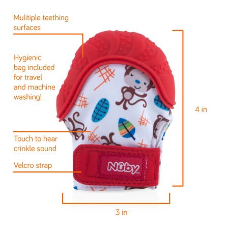 Nuby Baby Teething Mitten, Choose Character, Red Monkey, One Size