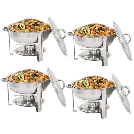 ZENY Pack of 4 Full Size Round Chafing Dish 5 qt Stainless Steel Buffet Warmer Set