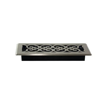 Decor Grates 4" x 10" Steel Plated Brushed Nickel Finish Scroll Design Floor Register