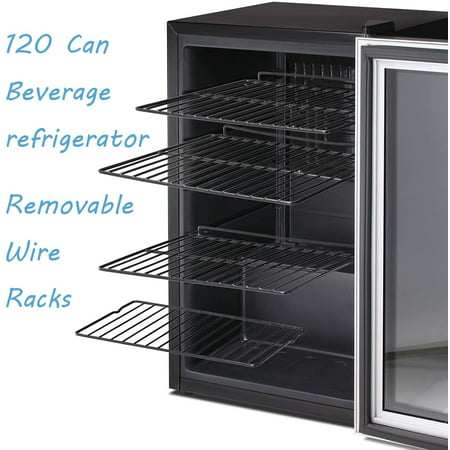 Antarctic Star 4.5cu.ft Beverage Refrigerator Cooler - 145 Can Mini Fridge Glass Door for Soda Beer or Wine Drink Dispenser Clear Front for Home, Office or Bar, Black