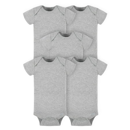 Gerber Baby Girl or Boy Gender Neutral Onesies Brand Cotton Rib Bodysuits, 5-Pack, Gray, 0-3 Months