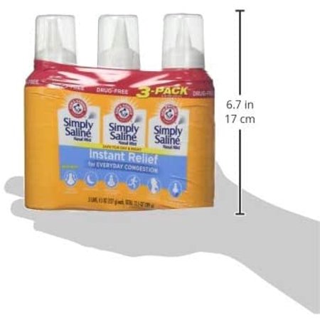 Arm & Hammer Simply Saline Nasal Relief Mist Spray- Giant Size - 4.25 FL OZ Per Bottle (3 Bottles)