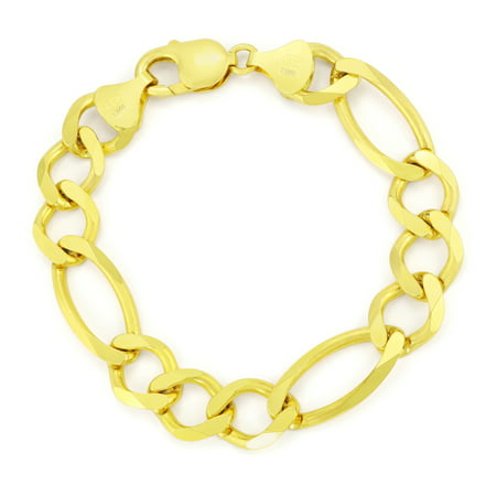 Nuragold 10k Yellow Gold 9.5mm Solid Figaro Chain Link Bracelet, Mens Jewelry 8" 8.5" 9"
