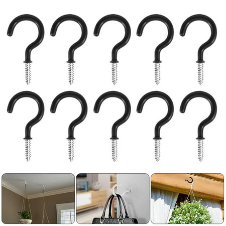 Everso 10Pcs 2 Inches Ceiling Hooks Wall Screw Hooks for Hanging Plant Hooks, Threaded Hooks for Home and Office Use, Black
