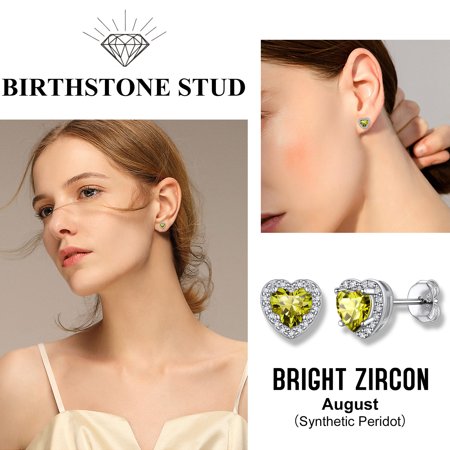Bestyle Birthstone Stud Earrings for Women Girls, 925 Sterling Silver Heart Diamond Studs Earrings Birthday/Christmas Gifts - September