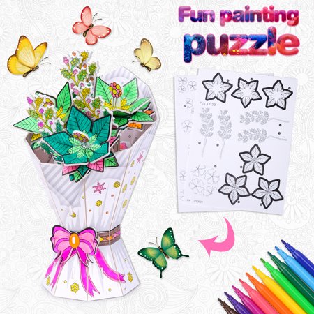 Sunnypig 3D Coloring Puzzle for 6-7-8-9 Year Old Girl | Flowers Toys Set Gift for 3-4-5-6 Year Old Teen | Craft Kit 3D Coloful Puzzle for Kids Age 7-8