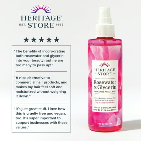 Rosewater & Glycerin, Hydrating Mist for Skin & Hair, 8 fl oz by Heritage Store, 8 fl oz