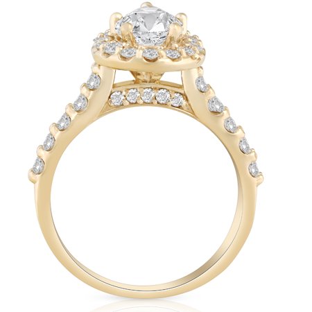 2 Ct Pear Shape Halo Diamond Engagement Ring 14k Yellow Gold, Yellow Gold, 8.5