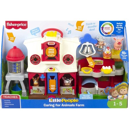 hisevxus Little People Farm Toy, Toddler Playset with Lights Sounds and Smart Stages Learning Content, Frustration-Free Packaging