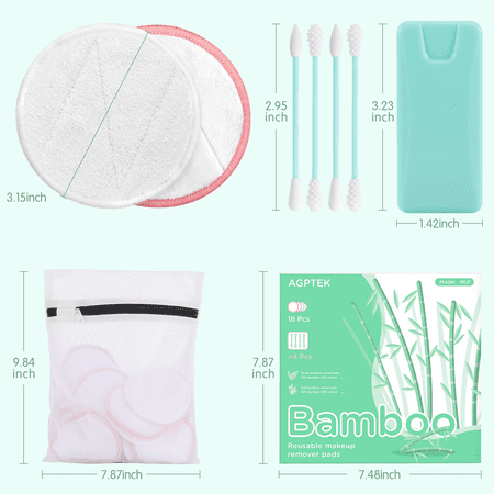 AGPTEK Makeup Remover Pads, Reusable Cotton Pad, 18 pcs White & Pink