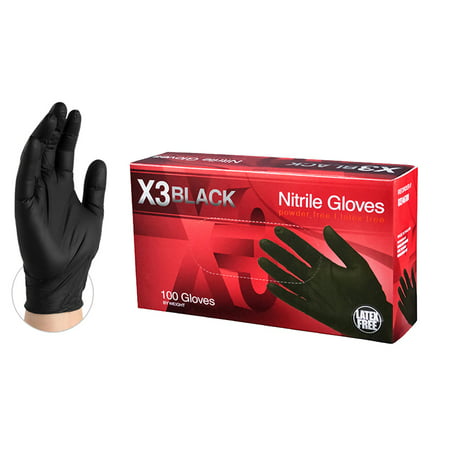 AMMEX BX3 Nitrile Latex Free Industrial Disposable Gloves Medium, Black, 1000/Case, Black, M