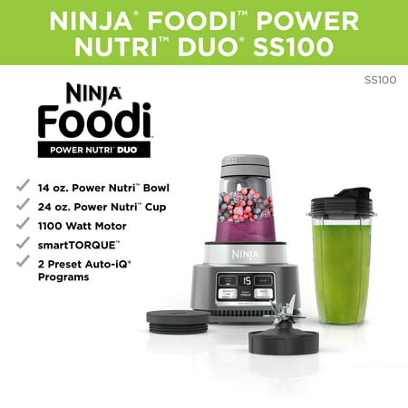 Ninja? Foodi? Smoothie Bowl Maker and Nutrient Extractor* Blender 1100W Auto-iQ?, with 24-oz. Nutrient Extraction* Cup, SS100, Smoothie Maker