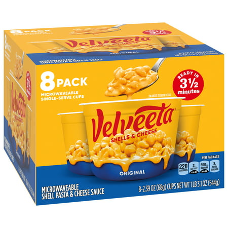 Velveeta Shells and Cheese Original Macaroni and Cheese Cups Easy Microwaveable Dinner, 8 ct Pack, 2.39 oz Cups, NA, NA