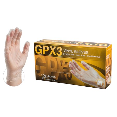 AMMEX GPX3 Vinyl Latex Free Industrial Disposable Gloves, Small, Clear, 1000/Case, S