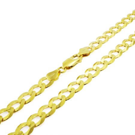 Nuragold 10k Yellow Gold 7mm Solid Cuban Curb Link Chain Pendant Necklace, Mens Jewelry with Lobster Clasp 20" - 30"