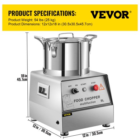 VEVOR 4L 110V Commercial Food Processor 550W Electric Food Cutter for Vegetables Fruits, 4L