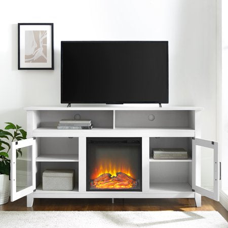 Woven Paths Highboy 2 Door Electric Fireplace TV Stand for TVs up to 65", Brushed White
