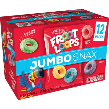 Kellogg's Froot Loops Jumbo Snax Cereal Snacks, Original, 5.4 oz, 12 Count