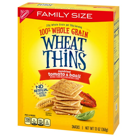 Wheat Thins Sundried Tomato & Basil Whole Grain Wheat Crackers, Family Size, 13 oz