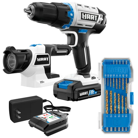HART 20-Volt Cordless 1/2-inch Drill and LED Light Kit with 14-Piece Accessory Kit (1) 1.5Ah Lithium-Ion Battery