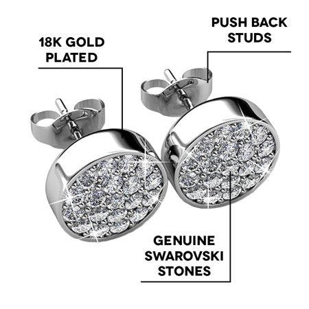 Cate & Chloe Nelly 18k White Gold Stud Earrings with Swarovski Crystals, Best Silver Earrings for Women, Girls, Ladies, Round Crystal Earrings, Fashion Jewelry MSRP $129Silver,