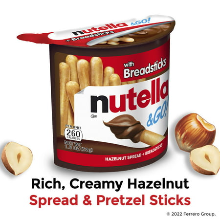 Nutella & GO! Hazelnut and Cocoa Spread with Breadsticks, Snack Pack, Great for Holiday Stocking Stuffers, 1.8 oz each, 4 Pack