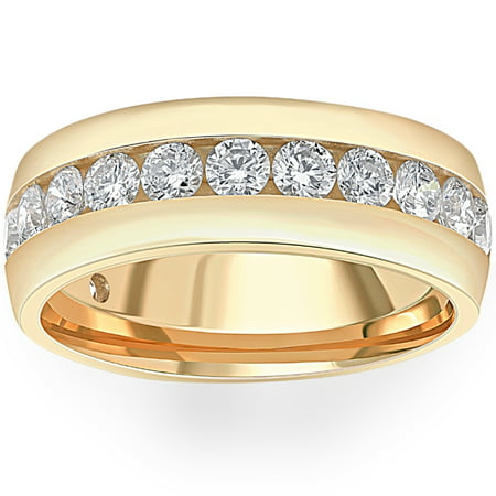 1 1/2 Ct Mens Lab Grown Diamond Wedding Ring Yellow Gold Anniversary Polish Band, Yellow Gold, 8