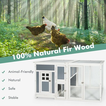 Gymax 63'' Large Chicken Coop Wooden Hutch with/ Run Box & PC Roof