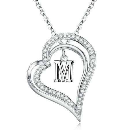 TINGN S925 Sterling Silver Initial Necklace for Women Girls Cubic Zirconia Heart Necklace