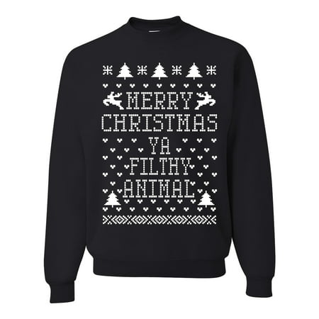 Wild Bobby Merry Christmas Ya Filthy Animal Ugly Christmas Sweater Unisex Crewneck Graphic Sweatshirt, Black, Small, Black, S