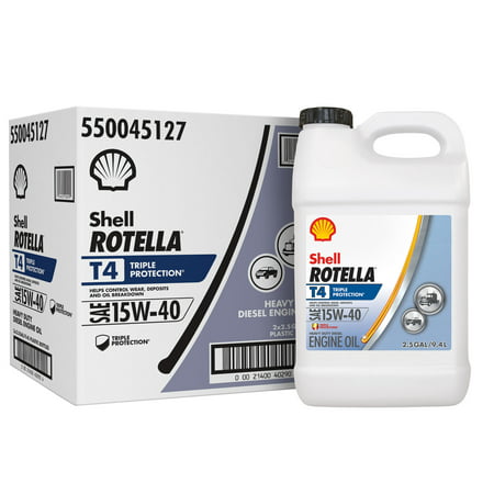 Shell Rotella T4 Triple Protection 15W-40 Diesel Motor Oil, 2.5 Gallon, 2-Pack