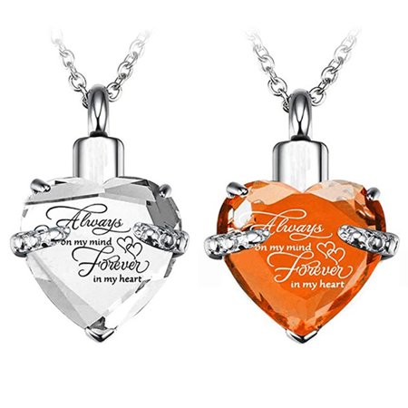 HEQU Heart Cremation Urn Necklace For Ashes Urn Jewelry Memorial Pendant With Fill Kit - Always On My Mind Forever In My Heart
