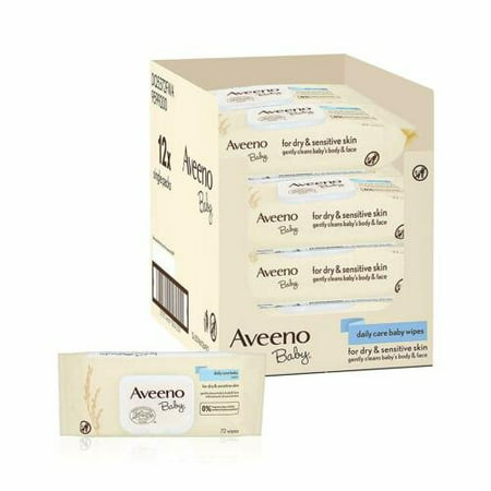 AVEENO Baby Daily Care Wipes - Cleanse Gently and Efficiently - Baby Wipes - Baby Essentials - 72 Wipes, Pack of 12 864 Wipes in Total