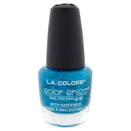 L.A. COLORS Color Craze Nail Polish with Hardeners, Aqua Crystals, 0.44 fl oz, Aqua Crystals