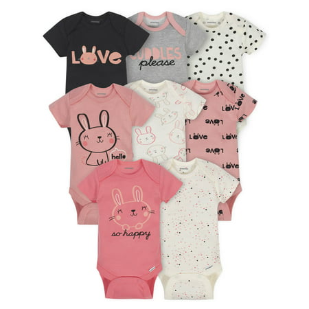 Onesies Brand Baby Girl Short Sleeve Onesies Bodysuits, 8-Pack, Bunny, 0-3 Months