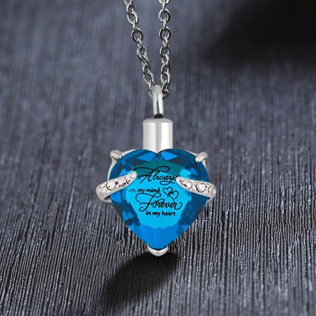 HEQU Heart Cremation Urn Necklace For Ashes Urn Jewelry Memorial Pendant With Fill Kit - Always On My Mind Forever In My Heart