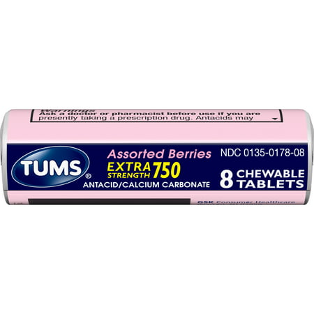 TUMS Extra Strength Assorted Berries Antacid Chewable Tablets for Heartburn Relief, 8 count