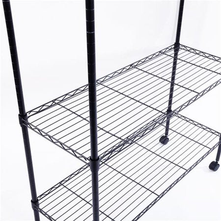 5 Tiers Storage Shelf Iron Shelving Rack with Wheels Heavy Duty Wire Shelf Free Standing Shelving Unit Black