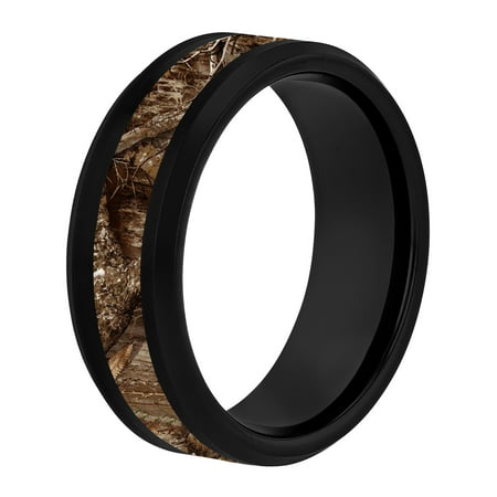 Men's Black Tungsten Brown Camo Carbon Fiber Inlay 8MM Wedding Band - Men's Ring