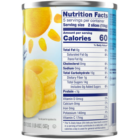 Dole Pineapple Slices in 100% Pineapple Juice, Canned Pineapple, 20 oz