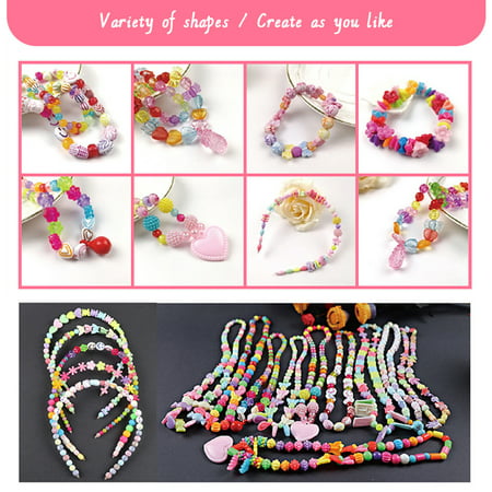 SHELLTON Craft Beads,Jewelry Making Kit With Storage Box- Arts and Crafts for Girls Age 3,4,5,6,7 Year Old Kids Toys - Hairband Necklace Bracelet and Ring Creativity DIY Set -Ideal Birthday Gifts