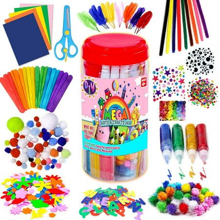 Arts and Crafts Supplies for Kids, Craft Art Supply Jar Kit for Student Age 4 5 6 7 8 9 10 Year Old Crafting Activity, Collage Arts Set for Toddlers Preschool DIY Classroom Home Project